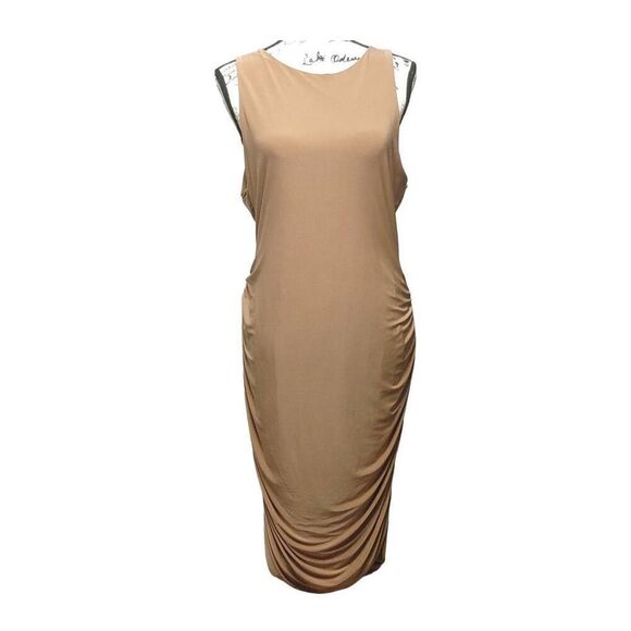 Sleeveless Tan Dress with Ruched sides Midi Length by Missguided Sz 14 P… - Picture 3 of 9